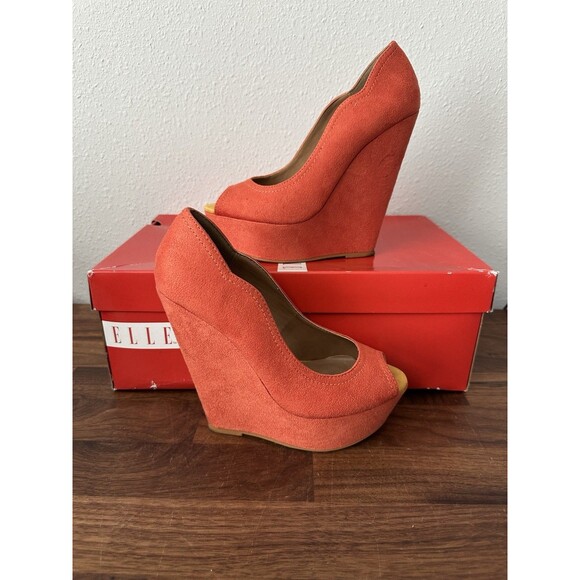 Elle Women’s Peep Toe Wedge Heels Orange Size 6 M Elfleuorange - Picture 1 of 13
